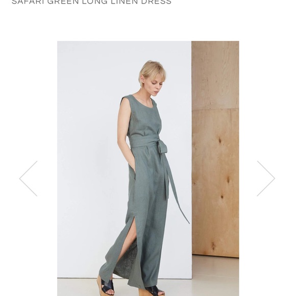 Safari Green Sand Snow Linen Dress with Tie, size L - Picture 2 of 3